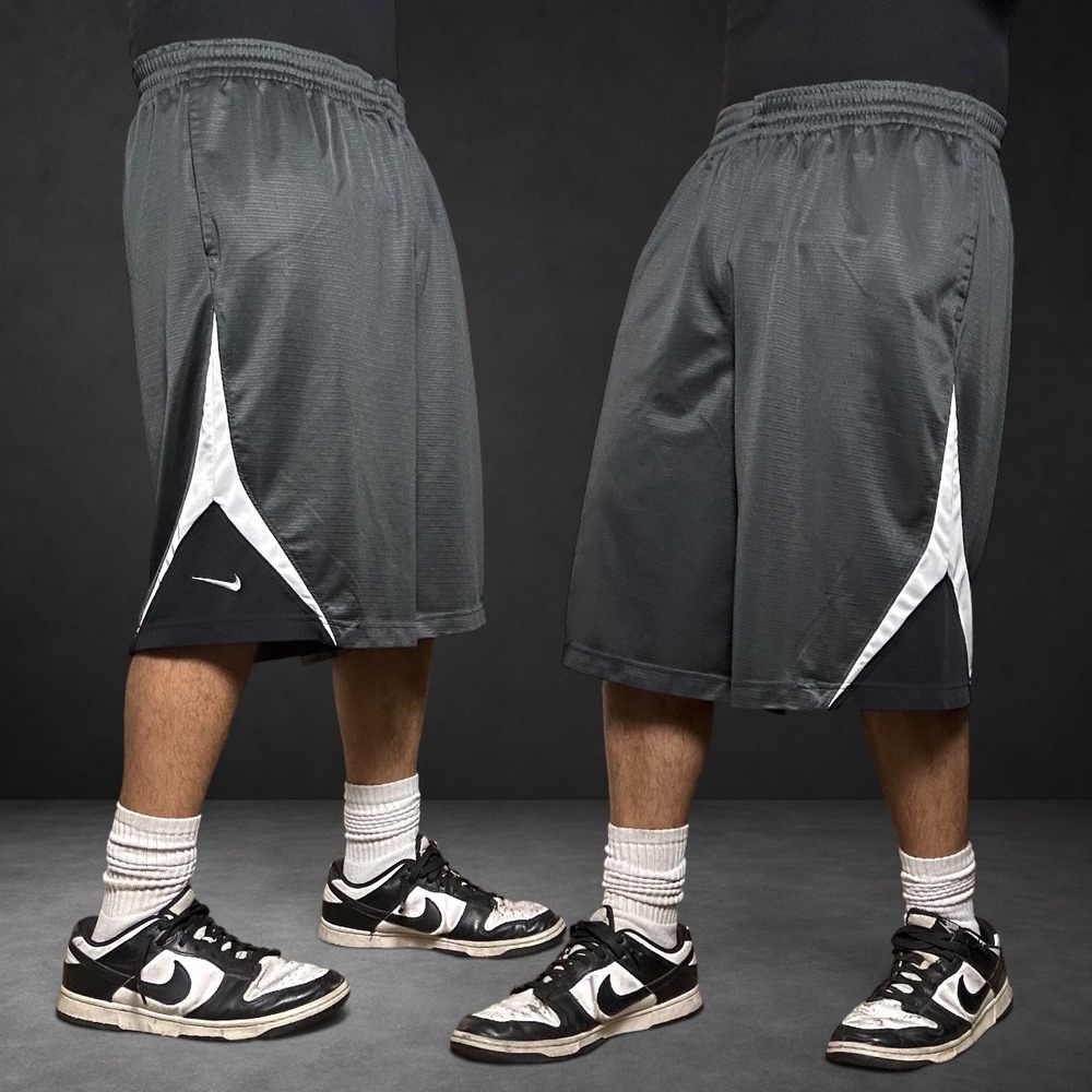 Nike Basketball Shorts Gray White Black Mesh Baggy Y2K Skater Mens Size XL